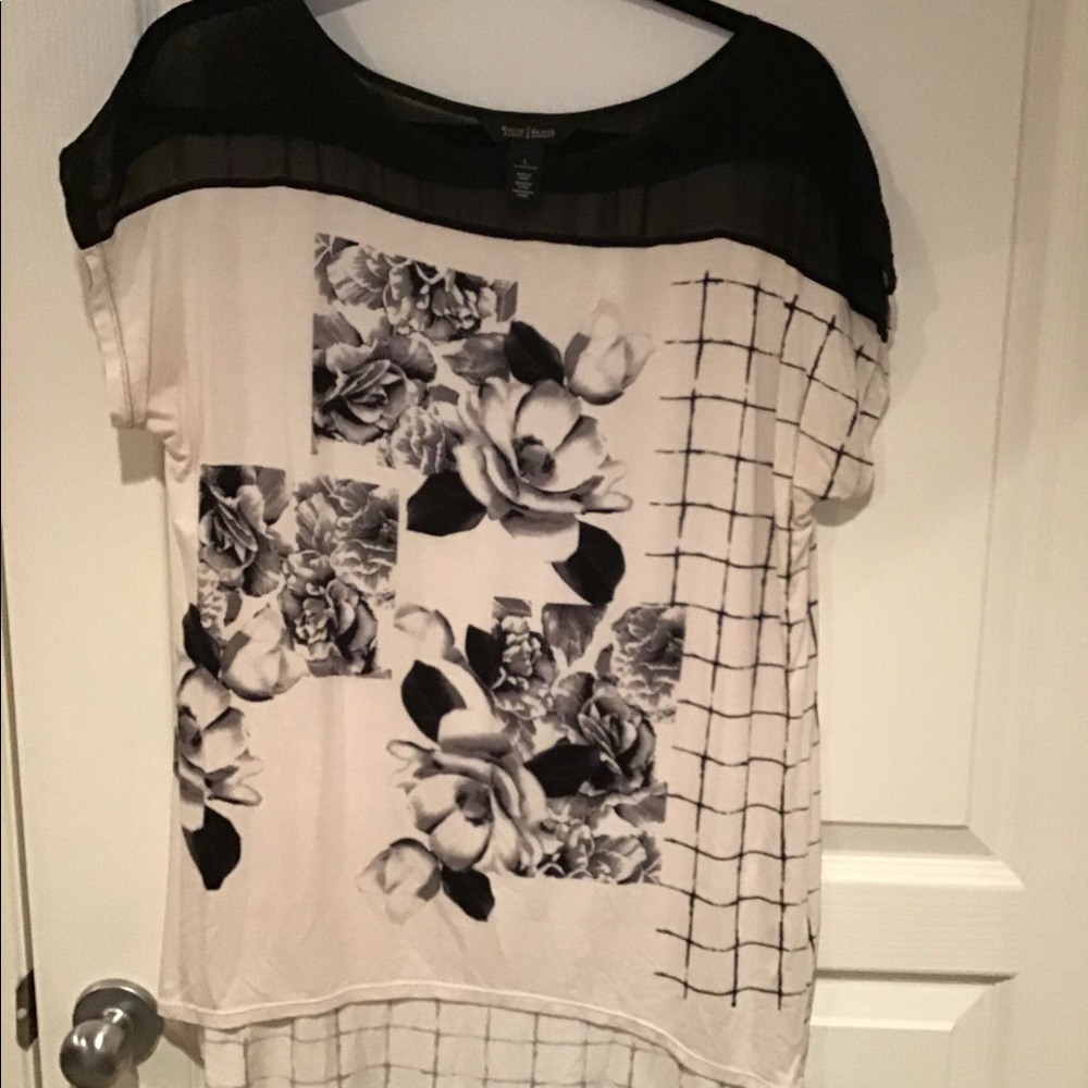 White House black market sheer at shoulders.